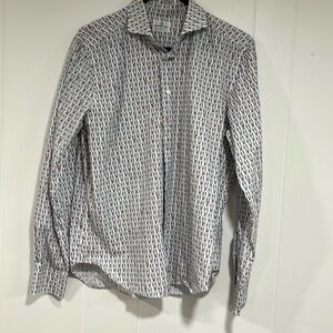 Emanuel Berg Mens Modern Fit Button up Shirt Size L white with dogs preppy